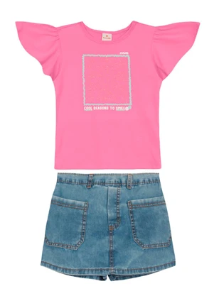 Brandili - Conjunto Infantil Menina com Strass Rosa - BRANDILI