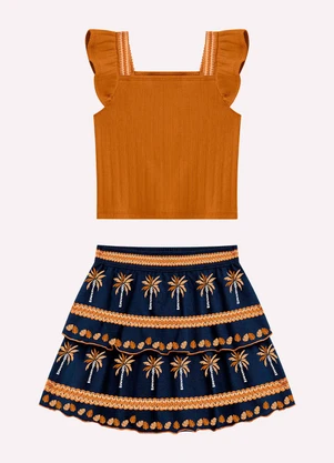 Nanai - Conjunto Infantil Menina Coqueiros Marrom - NANAI
