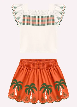Nanai - Conjunto Infantil Menina Coqueiros Off White - NANAI