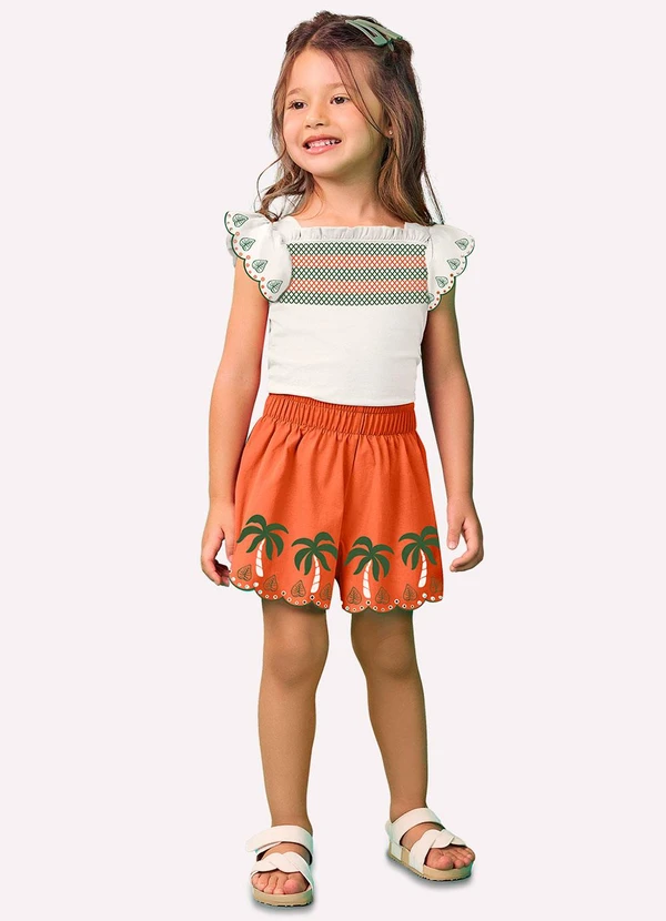 Nanai - Conjunto Infantil Menina Coqueiros Off White 1