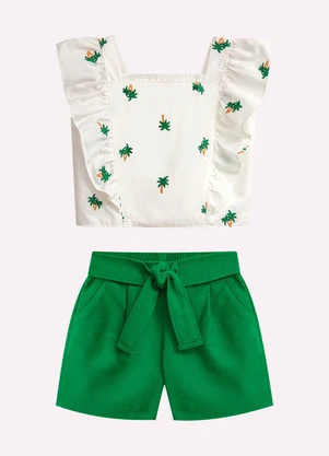 Nanai - Conjunto Infantil Menina Coqueiros Off White - NANAI