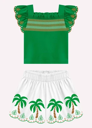 Nanai - Conjunto Infantil Menina Coqueiros Verde - NANAI