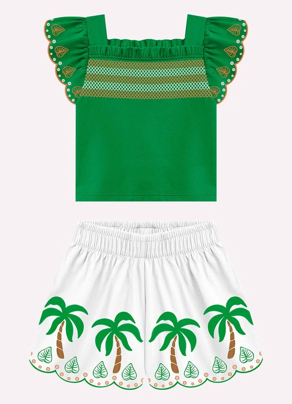 Nanai - Conjunto Infantil Menina Coqueiros Verde