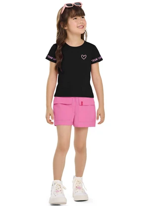 Elian - Conjunto Infantil Menina Coração Brilho Preto - ELIAN