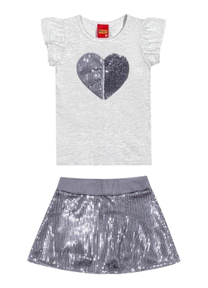 Kyly - Conjunto Infantil Menina Coração Cinza - KYLY