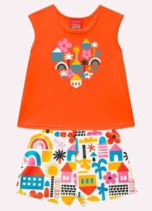 Kyly - Conjunto Infantil Menina Coração Laranja - KYLY