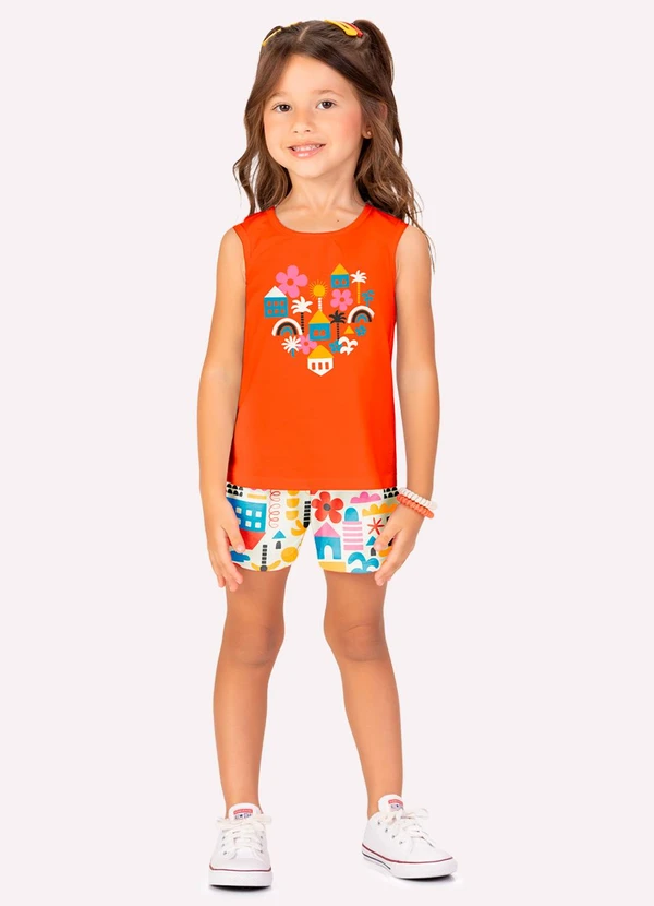 Kyly - Conjunto Infantil Menina Coração Laranja