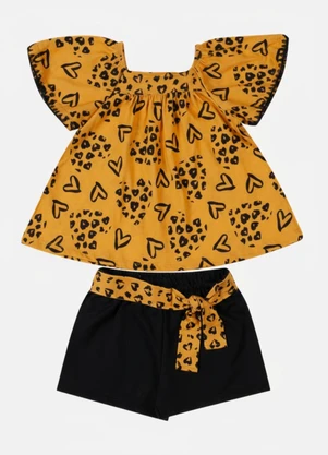 Kyly - Conjunto Infantil Menina Corações Amarelo - KYLY