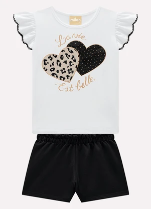 Milon - Conjunto Infantil Menina Corações Branco - MILON