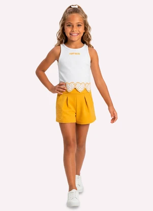 Kyly - Conjunto Infantil Menina Corações Branco - KYLY