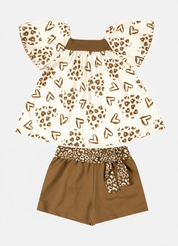 Kyly - Conjunto Infantil Menina Corações Off White