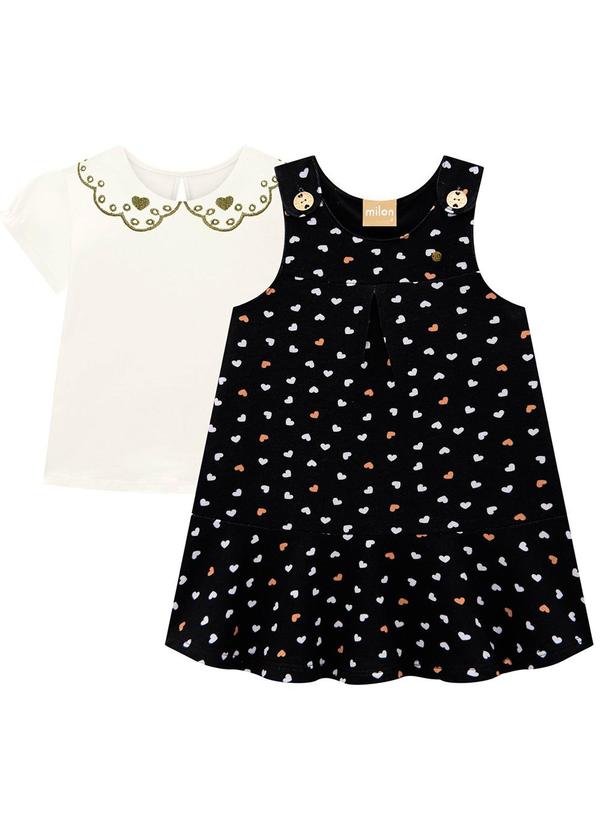 Milon - Conjunto Infantil Menina Corações Preto