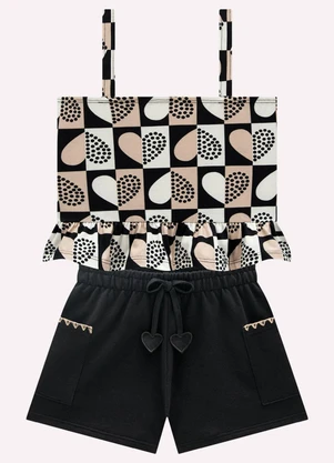 Kyly - Conjunto Infantil Menina Corações Preto - KYLY