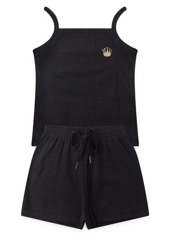 Rosa Azul - Conjunto Infantil Menina Coroa Iaia Preto