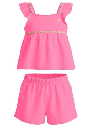 Brandili - Conjunto Infantil Menina Cotton Bordado Rosa - BRANDILI