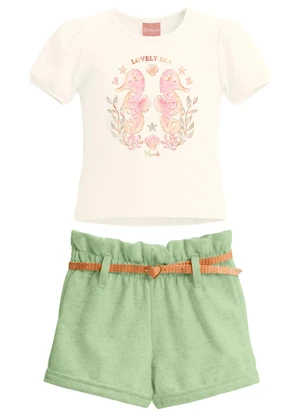 Mundi - Conjunto Infantil Menina Cotton Estampado Bege - MUNDI