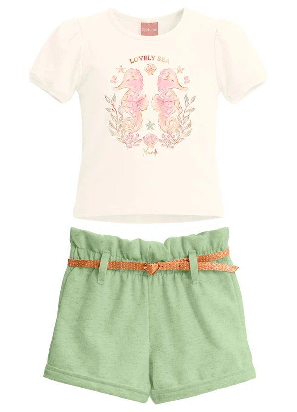 Mundi - Conjunto Infantil Menina Cotton Estampado Bege