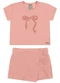 Colorittá - Conjunto Infantil Menina Cotton Laço Bege - variação: Rosa