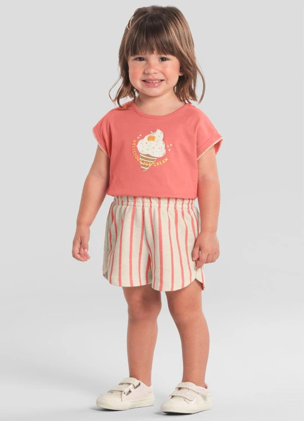 Brandili - Conjunto Infantil Menina Cropped de Sorvete Rosa