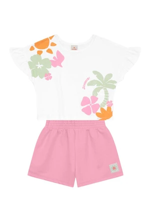 Brandili - Conjunto Infantil Menina Cropped Florido Branco - BRANDILI
