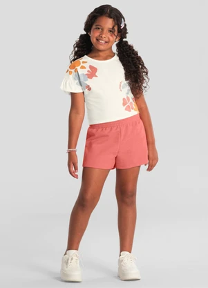 Brandili - Conjunto Infantil Menina Cropped Florido Natural - BRANDILI