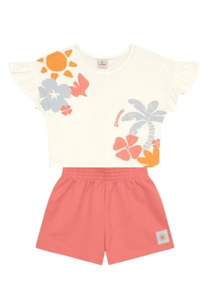 Brandili - Conjunto Infantil Menina Cropped Florido Natural - BRANDILI