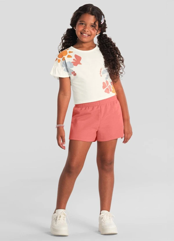 Brandili - Conjunto Infantil Menina Cropped Florido Natural