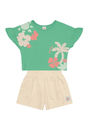 Brandili - Conjunto Infantil Menina Cropped Florido Verde - BRANDILI