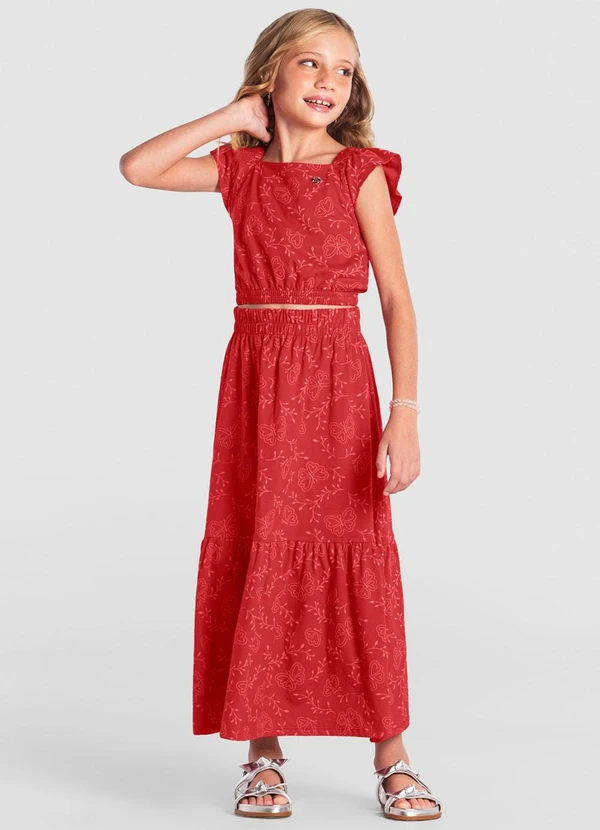Brandili - Conjunto Infantil Menina de Borboleta Vermelho
