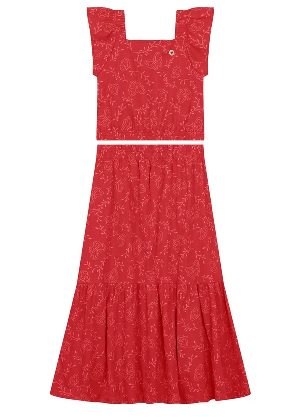 Brandili - Conjunto Infantil Menina de Borboleta Vermelho 2
