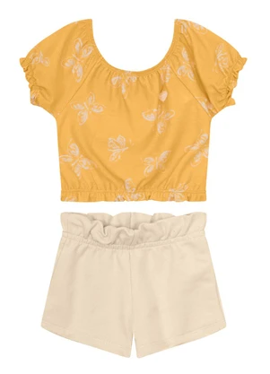 Brandili - Conjunto Infantil Menina de Borboletas Bege - BRANDILI