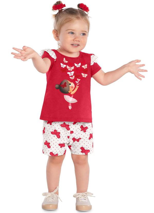 Kyly - Conjunto Infantil Menina de Borboletas Vermelho