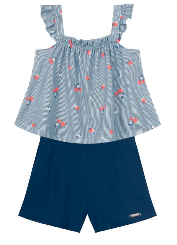 Brandili - Conjunto Infantil Menina de Cerejinhas Azul