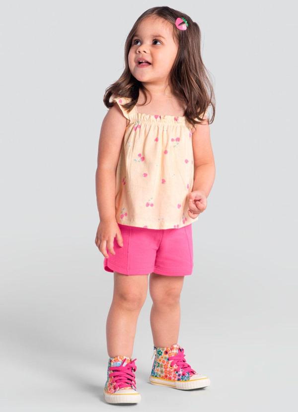 Brandili - Conjunto Infantil Menina de Cerejinhas Bege