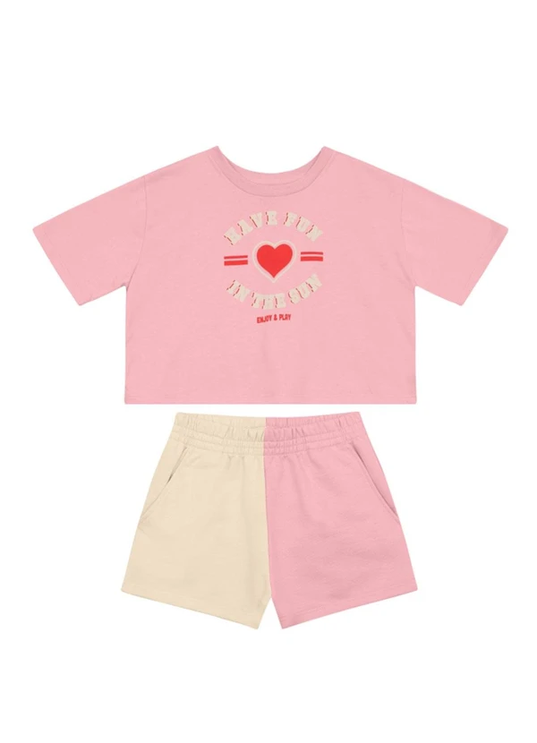 Brandili - Conjunto Infantil Menina de Coração Rosa