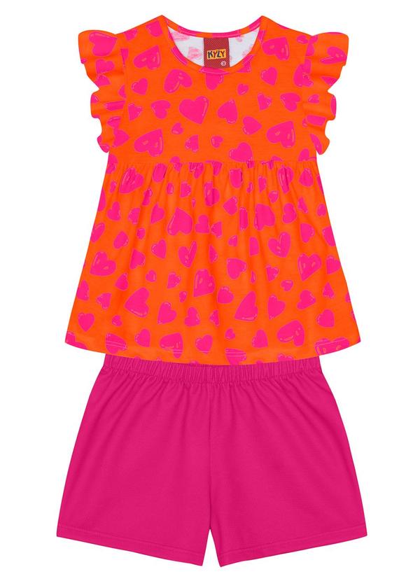 Kyly - Conjunto Infantil Menina de Corações Laranja