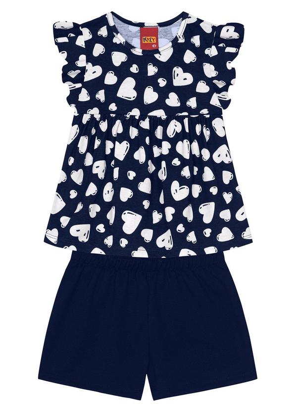 Kyly - Conjunto Infantil Menina de Corações Marinho