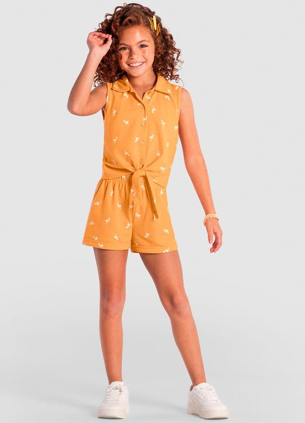 Brandili - Conjunto Infantil Menina de Flamingo Laranja