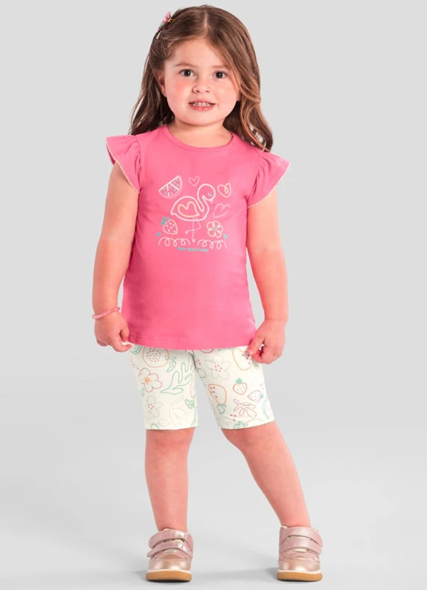 Brandili - Conjunto Infantil Menina de Flamingo Rosa