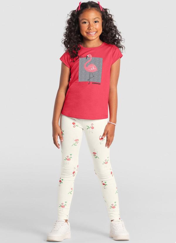 Brandili - Conjunto Infantil Menina de Flamingo Vermelho