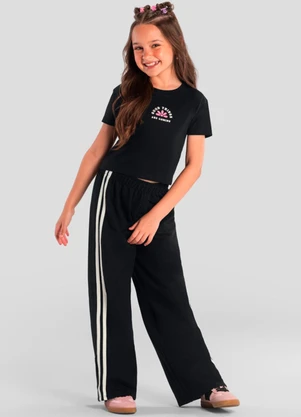 Brandili - Conjunto Infantil Menina de Flor Preto - BRANDILI