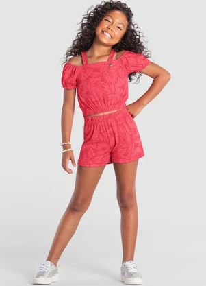 Brandili - Conjunto Infantil Menina de Folhas Vermelho - BRANDILI