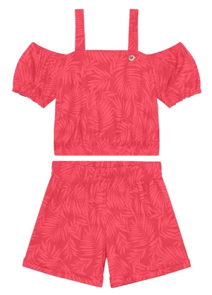 Brandili - Conjunto Infantil Menina de Folhas Vermelho - BRANDILI