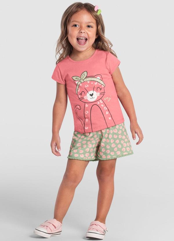 Brandili - Conjunto Infantil Menina de Gatinho Rosa