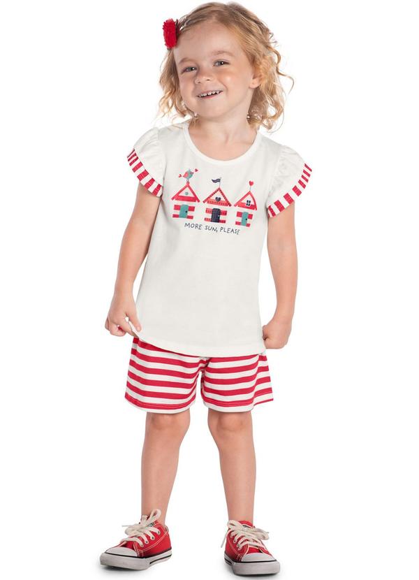 Kyly - Conjunto Infantil Menina de Listras Off White
