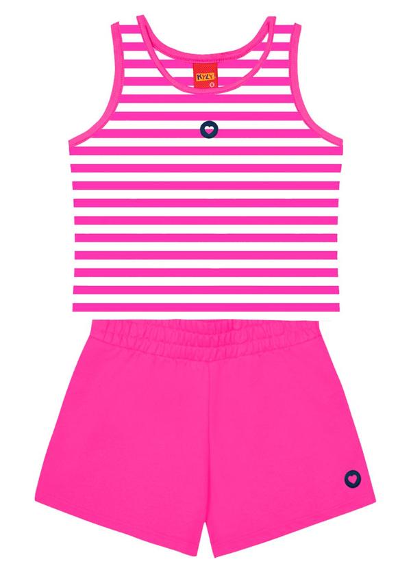 Kyly - Conjunto Infantil Menina de Listras Pink