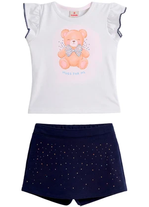 Brandili - Conjunto Infantil Urso com Strass Branco - BRANDILI