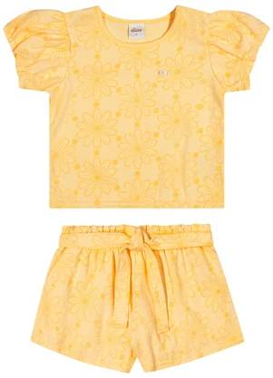 Elian - Conjunto Infantil Menina Devorê Floral Amarelo - ELIAN