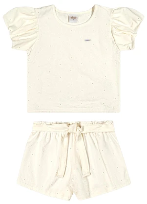 Elian - Conjunto Infantil Menina Devorê Floral Bege - ELIAN