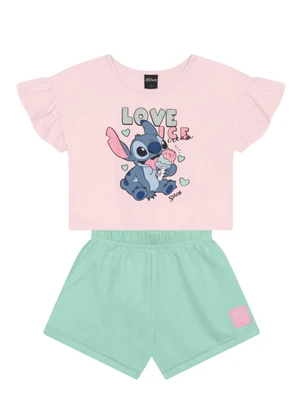 Brandili - Conjunto Infantil Menina do Stitch Rosa - BRANDILI